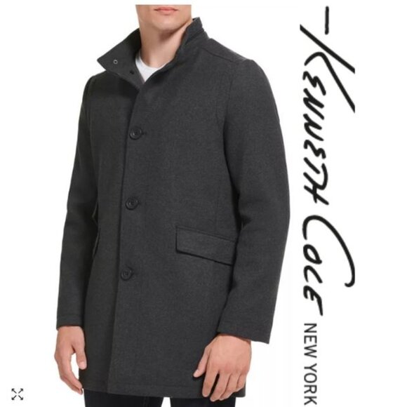 🆕 Kenneth Cole Men's Wool Blend Button Up-Car Coat Charcoal Gray Large $295 - Picture 1 of 6
